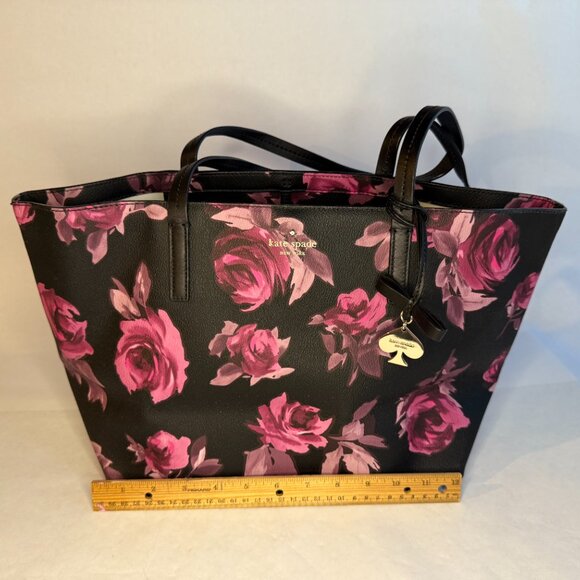 Kate Spade Bags | Kate Spade Black/Pink Flower Themed Clasp Top Tote - Picture 8 of 9